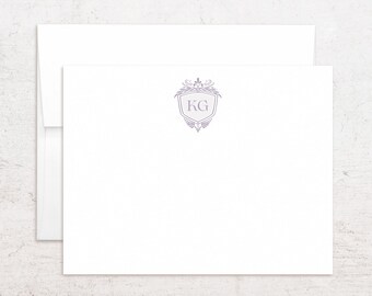 Papelería personalizada con monograma y escudo - Tarjetas de notas con iniciales personalizadas - Notas planas