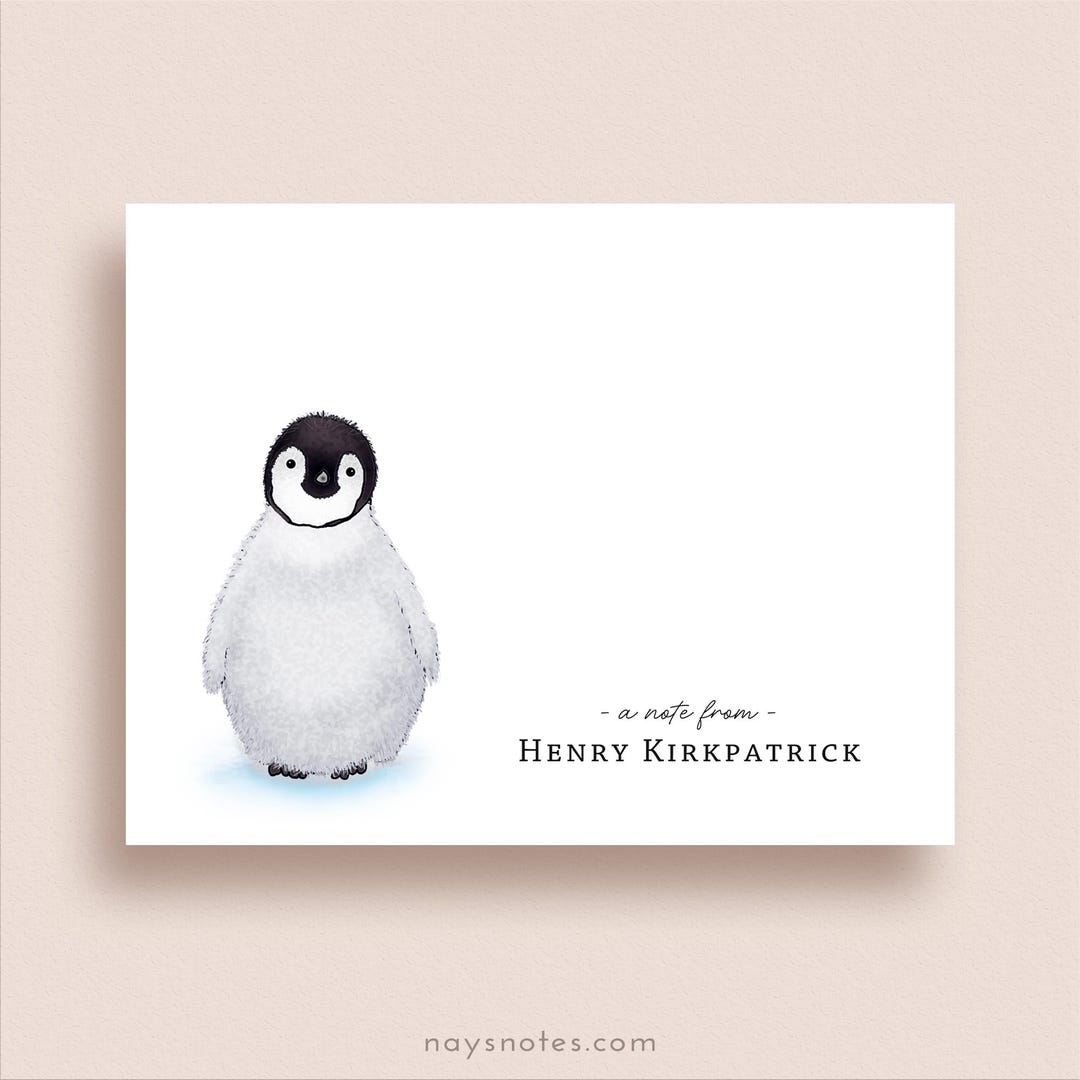 Penguin Note Cards - Folded Note Card Set - Personalized Penguin ...
