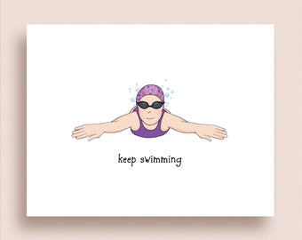 Swimmer Note Cards - Folded Note Cards - Personalized Swimmer Stationery - Swimmer Thank You Notes - Swimming Note Cards