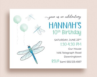 Dragonfly Invitations - Dragonfly Birthday Party - Sweet and Simple Invites - Any Age - Printed Invitations