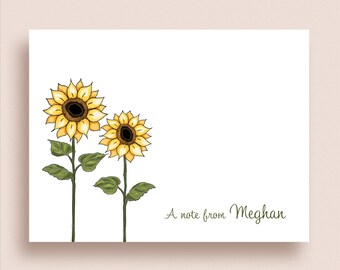 Sunflower Note Cards - Floral Note Cards - Folded Note Cards - Personalized Sunflower Stationery - Sunflower Thank You Notes