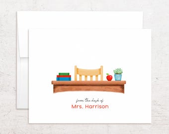 Teacher Note Cards - Personalized Teacher Desk Stationery - Folded Notes - Teacher Gift