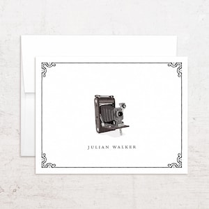 Personalized Camera Stationery - Vintage Camera Note Cards - Folded, Set of 8 +