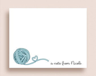 Knitting Note Cards - Flat Note Cards - Ball of Yarn Note Cards - Personalized Knitting Stationery - Crochet Stationery - Crochet Note Cards