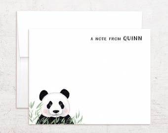 Papelería personalizada con diseño de panda - Tarjetas de notas con diseño de panda - Notas planas