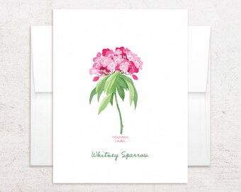 Tarjetas de felicitación con diseño de laurel de montaña - Papelería personalizada con diseño de laurel de montaña - Notas plegables con la flor estatal de Pensilvania