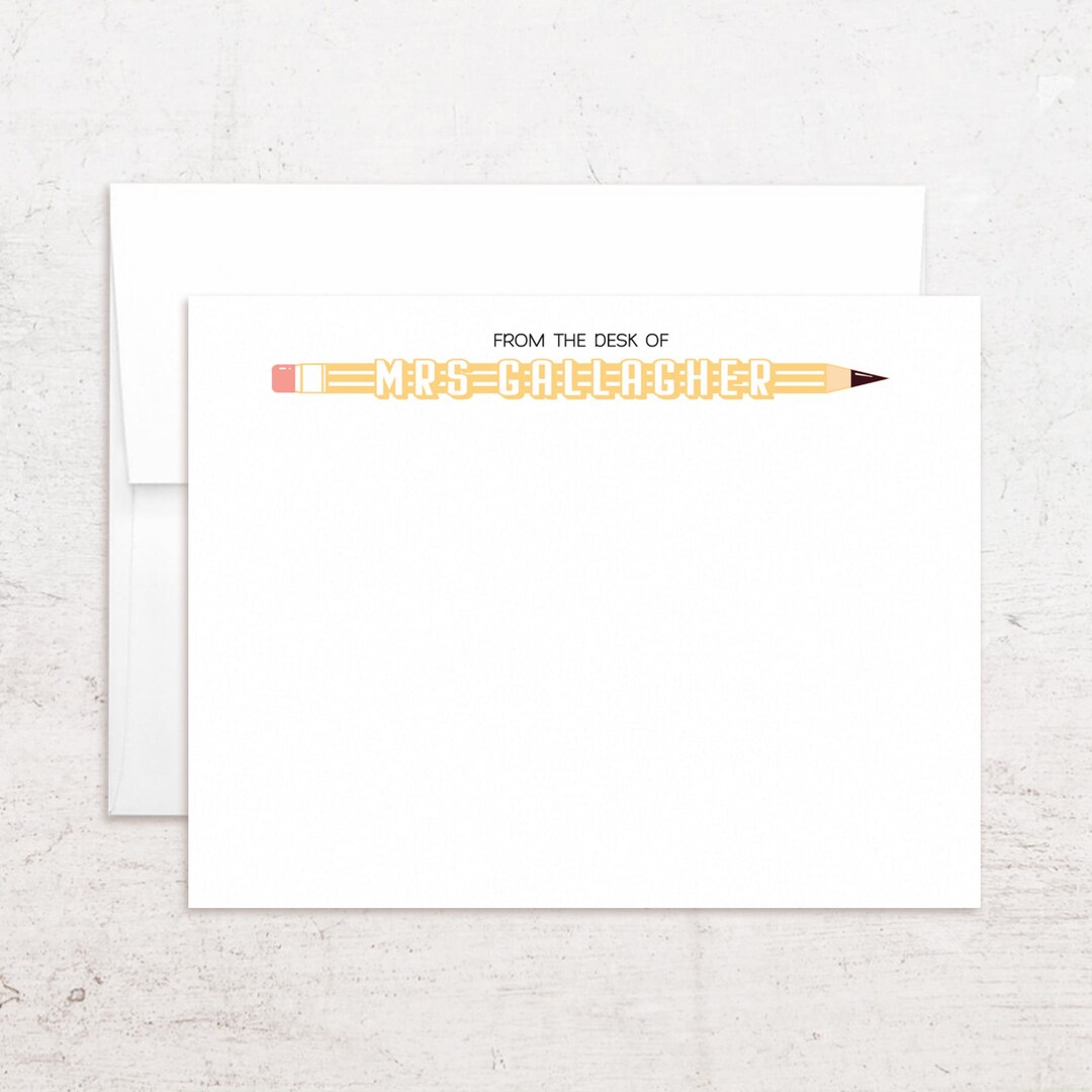 Teacher Note Cards - Personalized Pencil Stationery - Flat Notes ...