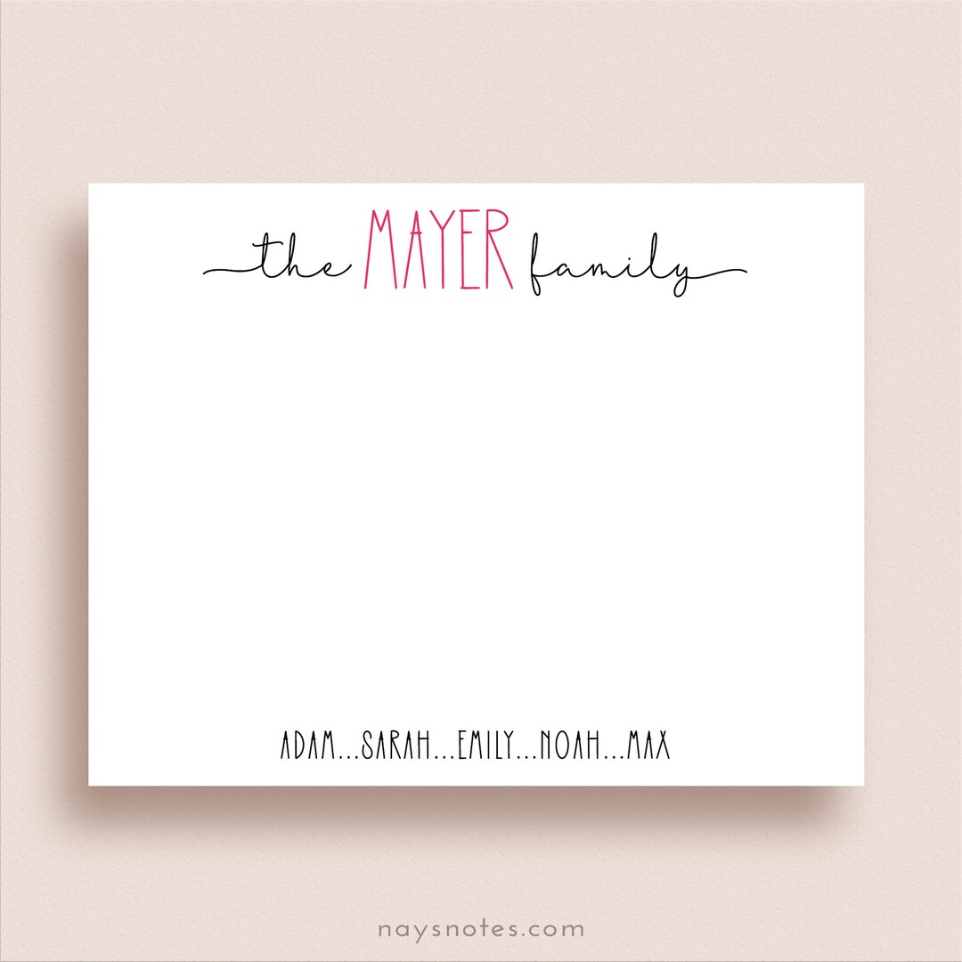 Personalized Family Note Cards Family Stationery Flat Note Etsy