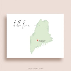 Maine Folded Note Cards - Heart on ANY CITY, Town or Place