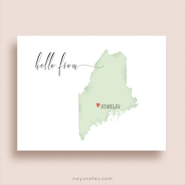 Maine Map Note Cards - Heart on ANY CITY, Town or Place - Folded Note Cards - Maine Stationery - State Map Note Cards