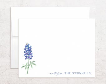 Tarjetas de felicitación con diseño de lupino azul - Papelería personalizada con diseño de lupino azul - Notas planas con la flor estatal de Texas