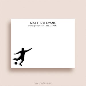 Soccer Flat Note Card Set - Personalized Male Soccer Stationery