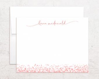 Personalized Stationery - Custom Note Cards - Whimsical Dot Design - Lowercase Swash Script - Flat Notes