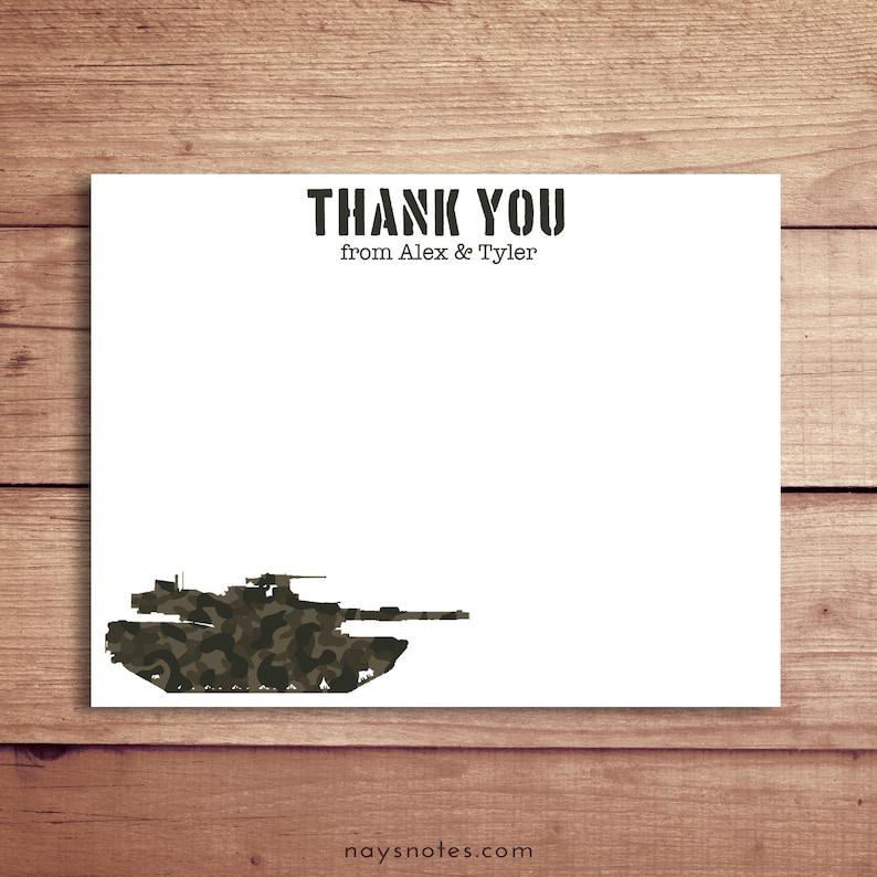 Personalized Army Note Cards Army Stationery Army Thank You Notes Army Tank Flat Notes Army Tank Stationery Tank Note Cards