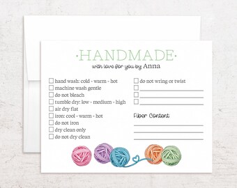 Tarjetas personalizadas con instrucciones para el cuidado del tejido - Tarjetas informativas sobre el cuidado del hilo - Tarjetas planas