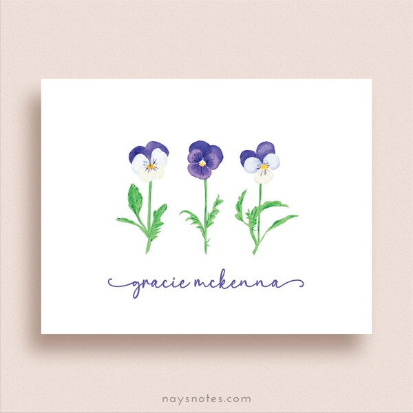 Pansy Note Cards - Pansy Folded Note Cards - Personalized Pansy Stationery - Pansy Thank You Notes - Floral Note Cards