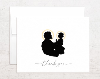 Personalized Saint Joseph Stationery - St. Joseph and Child Note Cards - Folded Thank You Notes