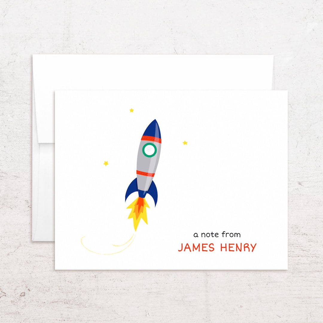 Rocket Note Template Personalized Rocket Stationery - Outer Space Note Cards - Custom Folded ...