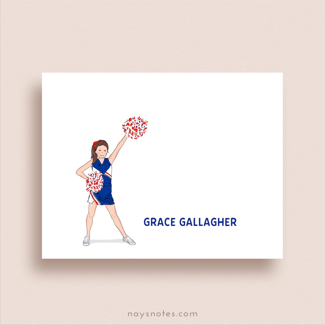 Personalized Cheerleading Stationery - Cheerleader Note Cards - Folded ...