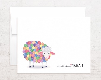 Personalized Knitting Sheep Stationery - Custom Yarn Sheep Note Cards - Folded Notes
