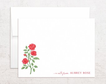 Tarjetas de felicitación con rosas rojas - Papelería personalizada con rosas - Notas planas con la flor estatal