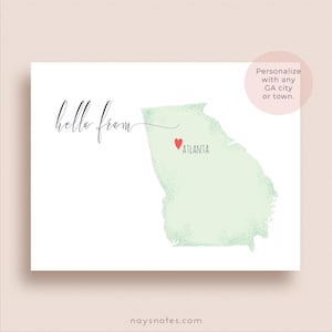 Georgia Note Cards - Personalized State Map Stationery - Folded, Set of 8 +