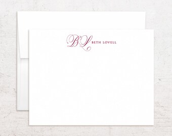 Papelería personalizada con monograma - Tarjetas de felicitación personalizadas - Fuente decorativa tipográfica - Notas planas
