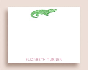 Alligator Note Cards - Alligator Flat Note Cards - Personalized Alligator Stationery - Alligator Thank You Notes - Gator Note Cards