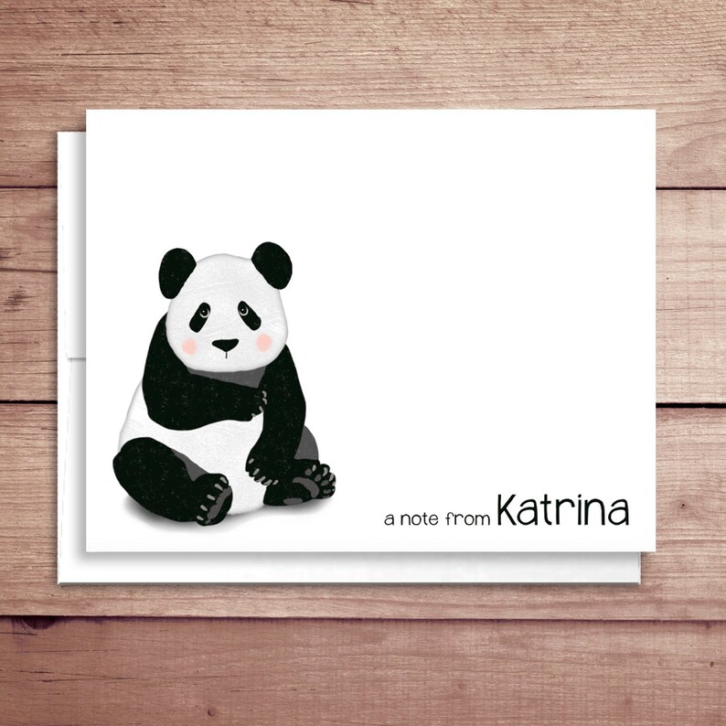 Personalized Panda Stationery Panda Note Cards Illustrated Panda Note Cards Panda Thank You Notes Folded Panda Note Cards