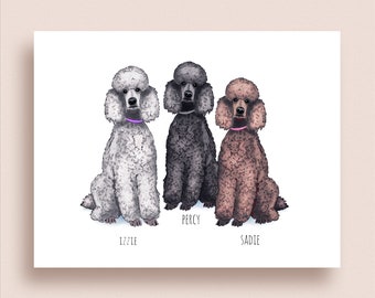 Poodle Note Cards - Folded Note Cards - Personalized Poodle Stationery - Dog Stationery - Poodle Thank You Notes - Poodle Trio Notes