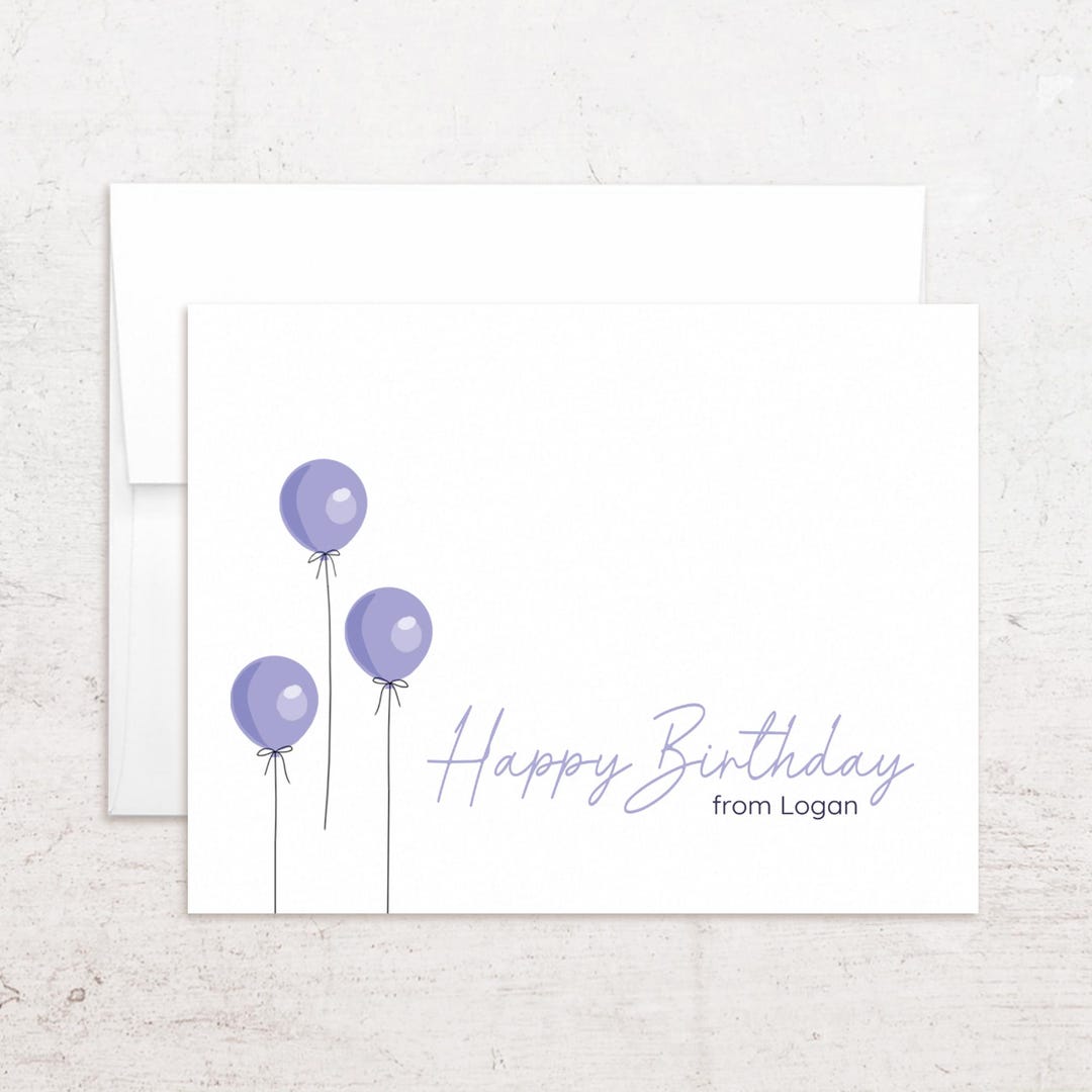 Birthday Balloon Note Cards - Personalized Balloon Stationery - Folded ...