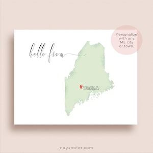 Maine Note Cards - Personalized State Map Stationery - Folded, Set of 8 +