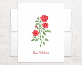 Tarjetas de felicitación con rosas rojas - Papelería personalizada con rosas - Tarjetas plegables con la flor estatal