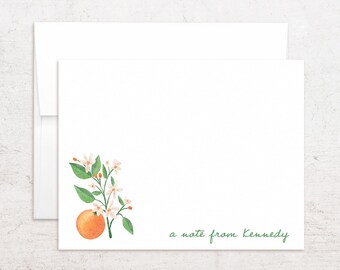 Tarjetas de felicitación con diseño de flor de naranjo - Papelería personalizada con diseño de flor de naranjo - Notas planas con la flor estatal de Florida