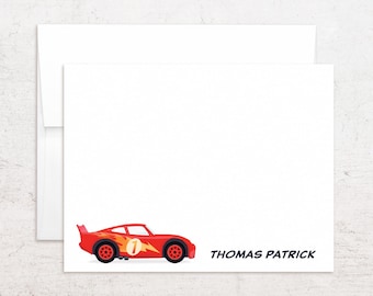 Papelería personalizada con diseño de coche de carreras - Tarjetas de notas con diseño de coche de carreras rojo - Notas planas personalizadas