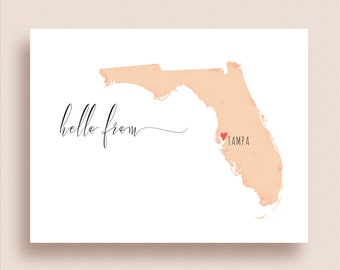 Florida Map Note Cards - Heart on ANY CITY, Town or Place - Folded Note Cards - Florida Stationery - State Map Note Cards