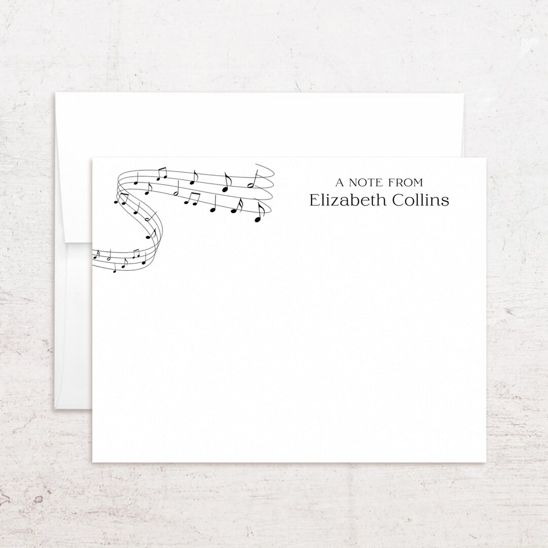 Music Note Cards - Personalized Music Staff Stationery - Flat Notes - Etsy