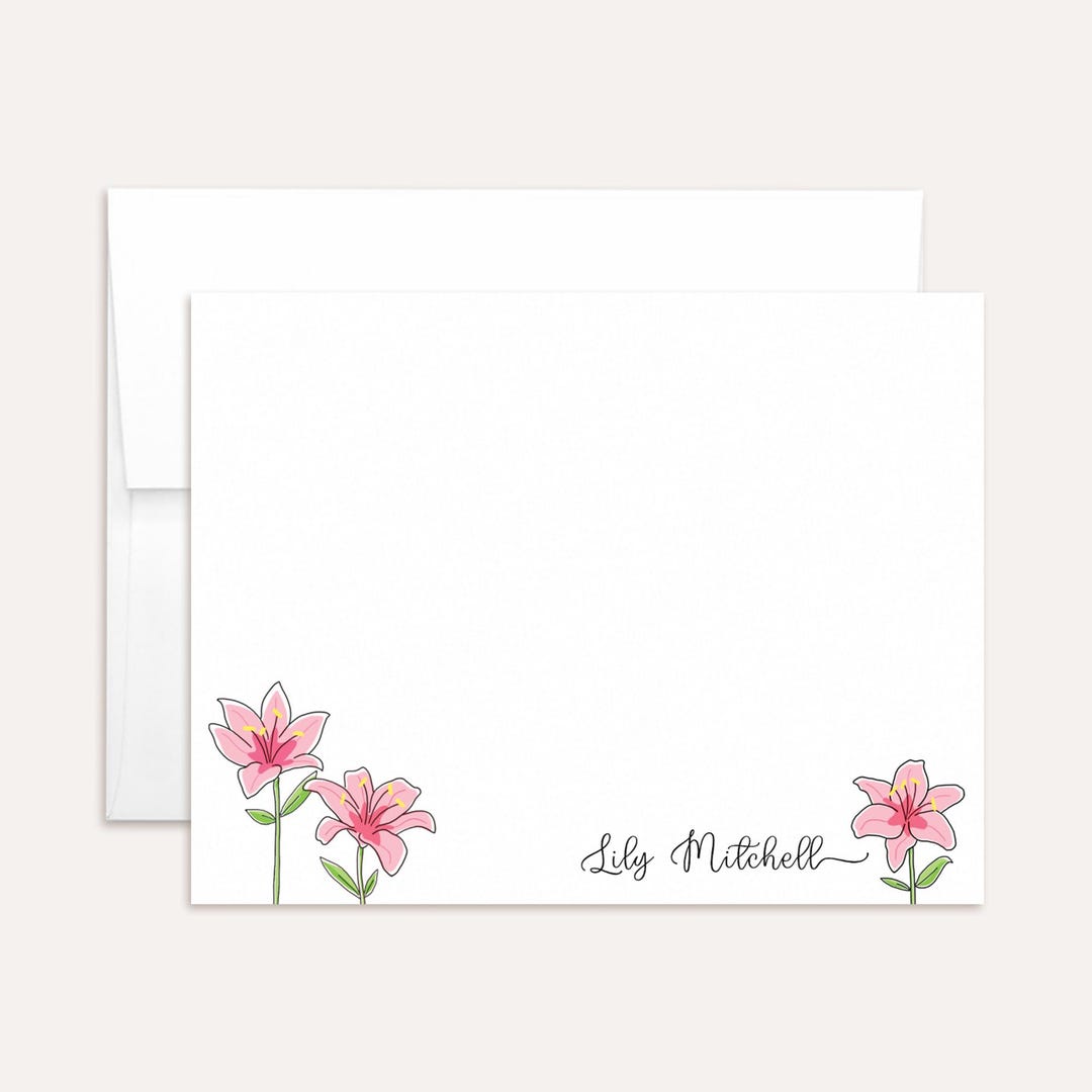 Lily Note Cards - Personalized Lily Stationery - Floral Custom Flat ...