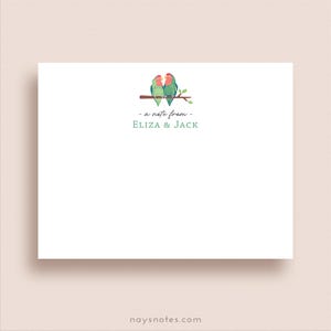 Personalized Lovebirds Stationery - Flat Note Card Set