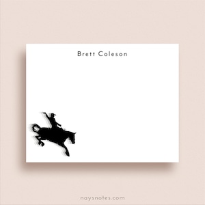 Cowboy Note Cards - Flat Note Card Set - Personalized Cowboy Stationery Gift for Cowboy Rodeo Custom Notes Western Rider Silhouette