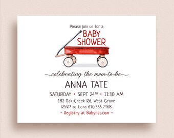 Wagon Baby Shower Invitations - Wagon Invitations - Minimalist Wagon Invitations - Wagon Invites - Gender Neutral Baby Shower