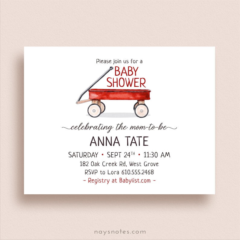 Wagon Baby Shower Invitations Wagon Invitations Minimalist Wagon Invitations Wagon Invites Gender Neutral Baby Shower image 1