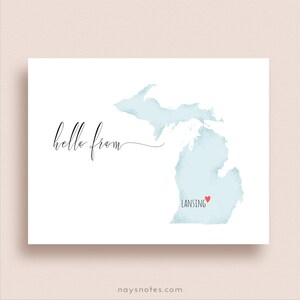 Michigan Map Note Cards - Heart on ANY CITY, Town or Place - Folded Note Cards - Michigan Stationery - State Map Note Cards
