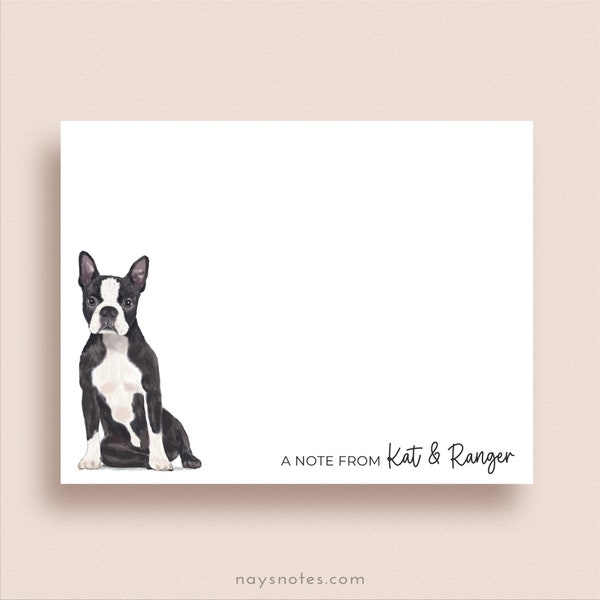 Boston Terrier Note Cards - Flat Note Cards - Personalized Boston Terrier Stationery - Dog Stationery - Dog Lover Gift
