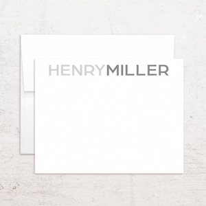 Personalized Stationery - Custom Note Cards - Modern Block Font - Tonal Design - Flat Notes