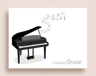 Piano Note Cards - Folded Note Cards - Personalized Piano Stationery - Piano Thank You Notes - Instrument Note Cards