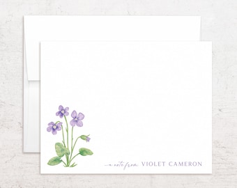 Tarjetas de notas violetas - Papelería violeta personalizada - Notas planas con la flor estatal