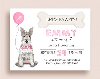 Dog Birthday Party Invitations - Kids Dog Themed Invitations - Dog Invitations - Puppy Party Invitations - Schnauzer Birthday Invitations