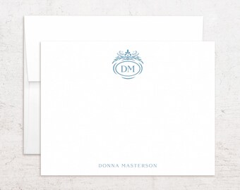 Papelería personalizada con monograma y escudo - Tarjetas de notas con iniciales personalizadas - Notas planas