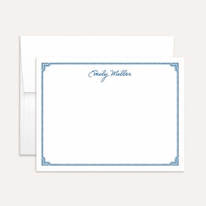 Personalized Deco Border Stationery - Custom Name Note Cards - Double Border - Flat Note Card Set